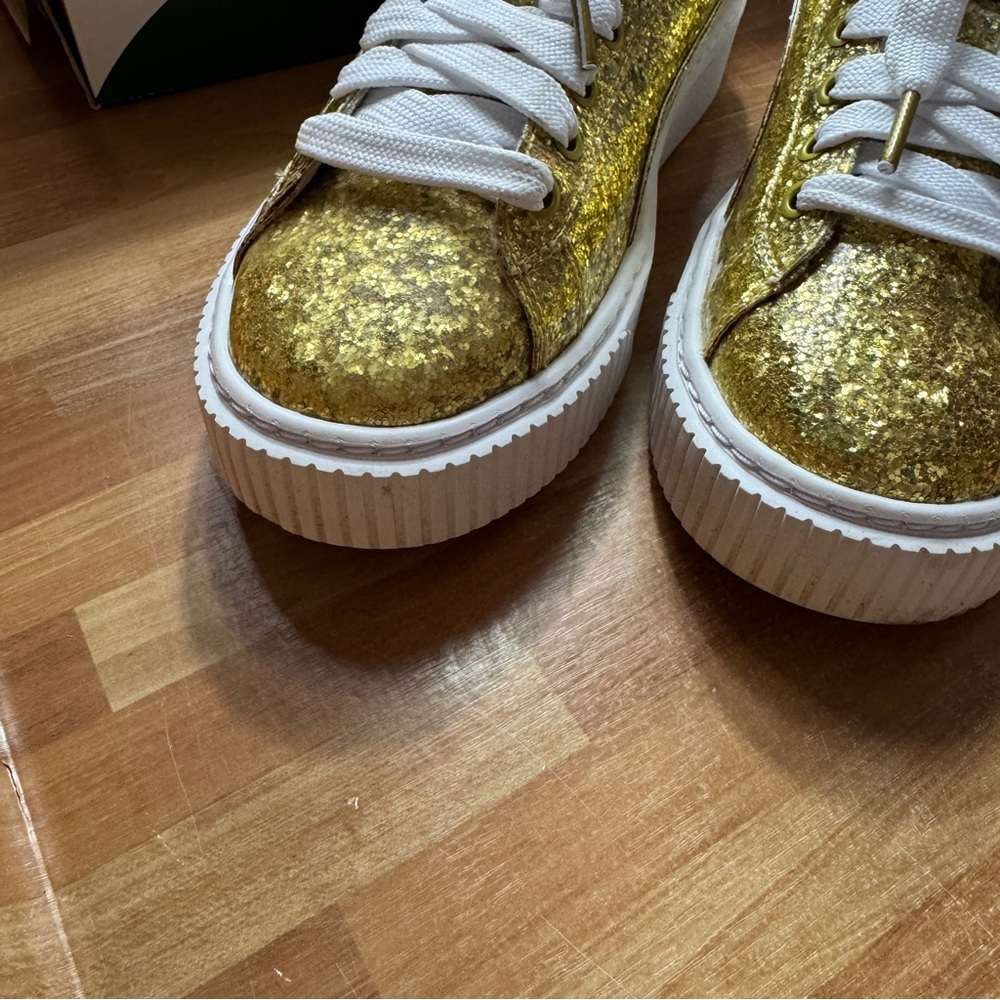 Puma basket platform glitter gold sneakers size 8.5 - Picture 4 of 14